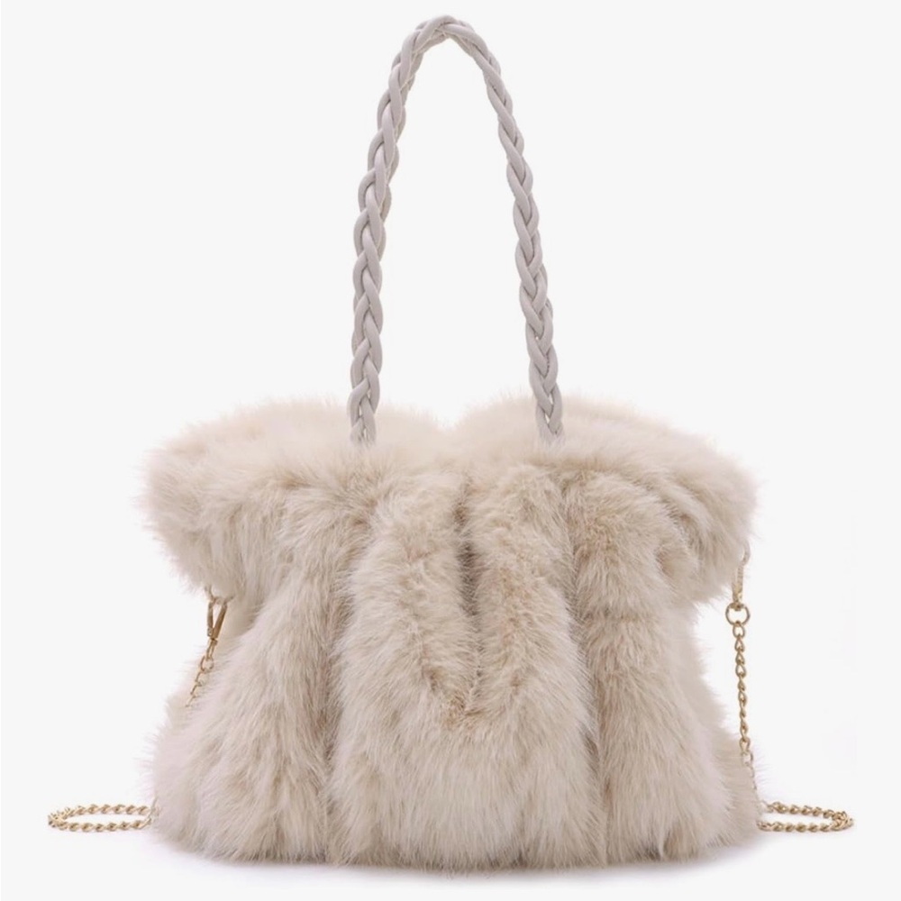 Luxury Long Pile Faux Mink Tote Vegan Winter Handbag with Leatherette Handle